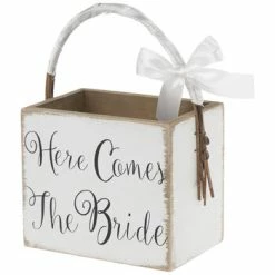 Cheap ❤️ Here Comes The Bride Wood Basket ✔️
