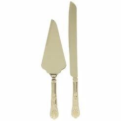 Gold Metal Cake Server & Knife