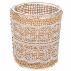 Discount ⌛ Glass Candle Holders With Burlap & Lace ⌛