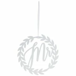 White Mr Wreath Metal Chair Sign